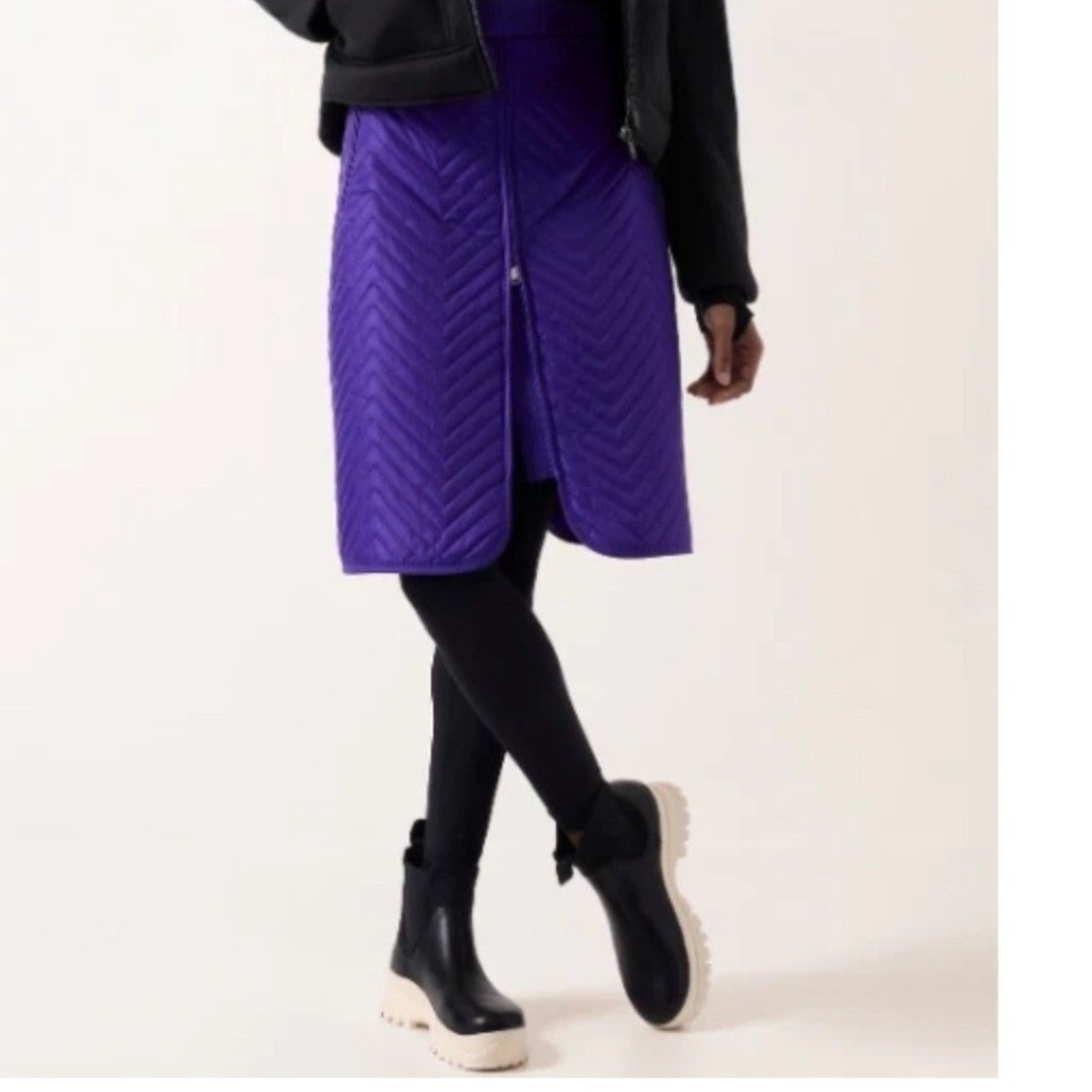 Athleta Apres Ski Skirt Quilted Chevron Puffer Full Zip Pockets Size 6 Purple - Picture 2 of 12